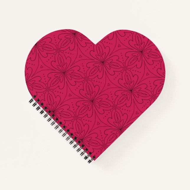 Carnet Modèle floral en forme de coeur rouge (Devant)