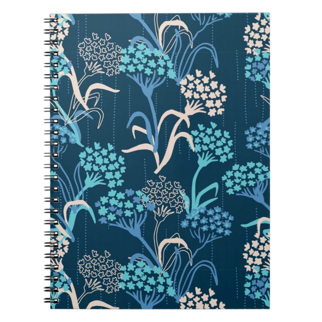 Carnet Modèle Floral Hydrangea stylisé - Bleu élégant (Devant)