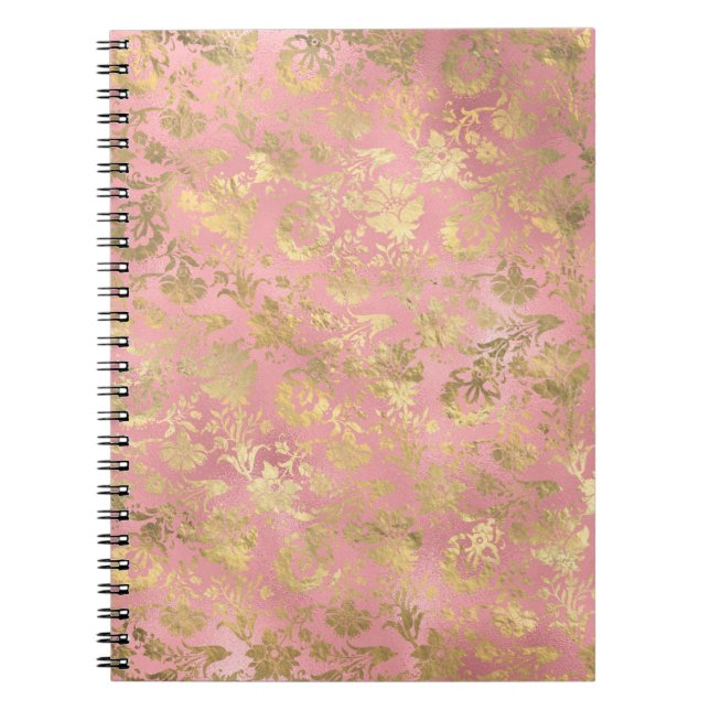 Carnet Modèle floral or et rose clair (Devant)