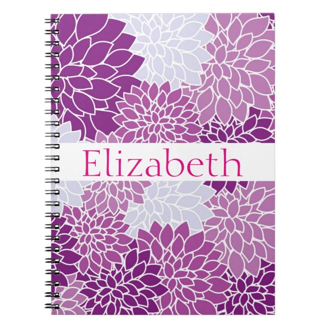 Carnet Modèle floral personnalisé rose blanc pourpre (Devant)