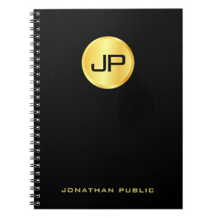 Carnet Modèle Monogramme Noir Et Or Personnalisé
