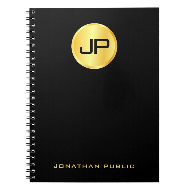 Carnet Modèle noir de monogramme doré élégant personnalis (Devant)