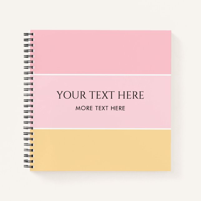 Carnet Modèle rayé personnalisable rose vanille jaune (Devant)