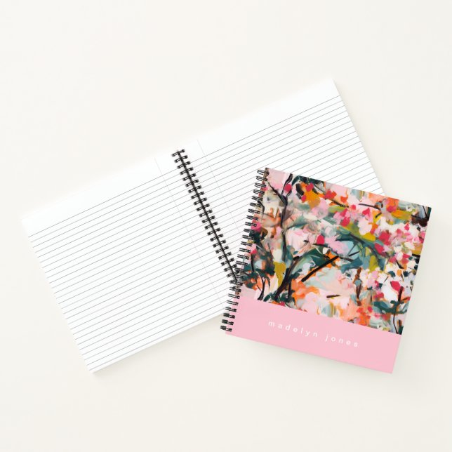 Carnet Modern Abstract Art Botanical Pink Flowering Tree (Intérieur)