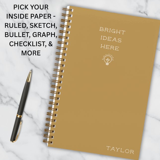 Carnet Modern Bright Ideas Personalized Name Mustard  Not (Personalized for thinkers, planners, and creators.
Clean design with a modern gold aesthetic.)