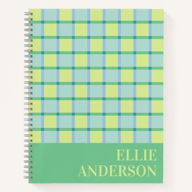 Carnet Modern Checker Blue Green Lime Personalized (Devant)