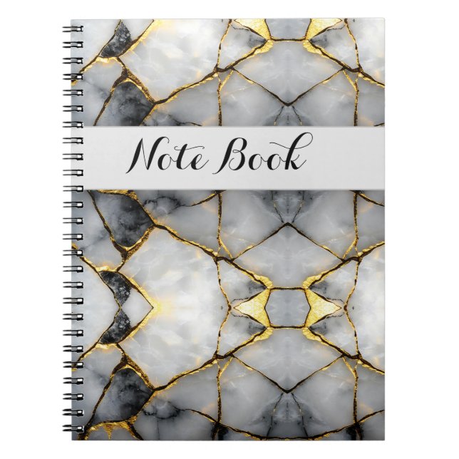 Carnet Modern Cracked Gold White & black marble (Devant)