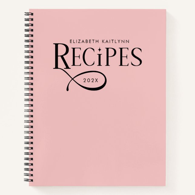 Carnet Modern Elegant Blush Pink Black Recipes (Devant)