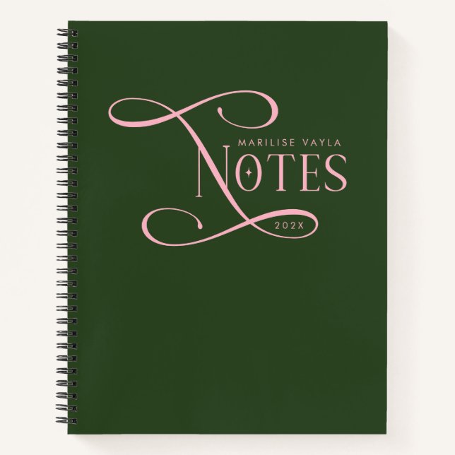 Carnet Modern Elegant Notes Personalized Green Pink (Devant)