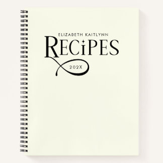Carnet Modern Elegant Personalized Black Ivory Recipes