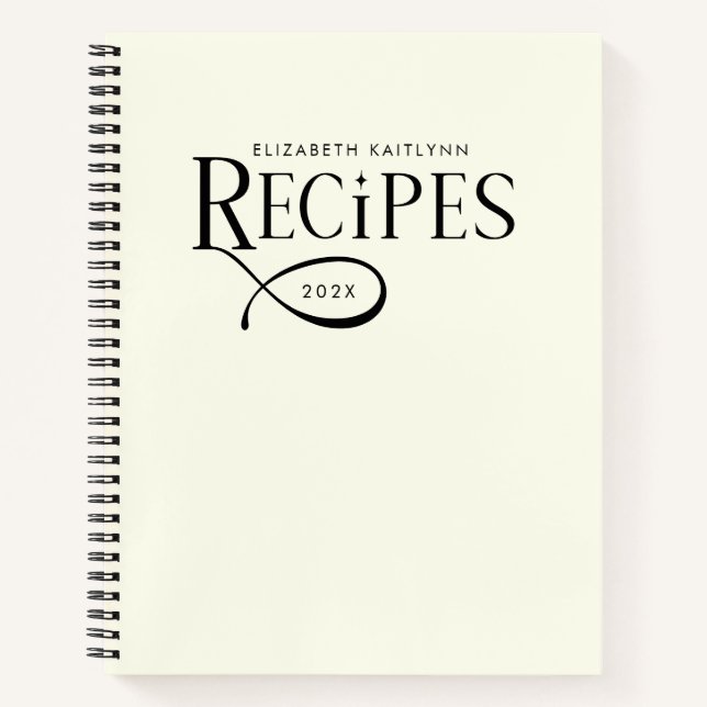 Carnet Modern Elegant Personalized Black Ivory Recipes (Devant)