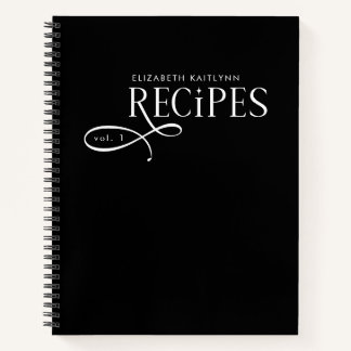 Carnet Modern Elegant Personalized Black White Recipes
