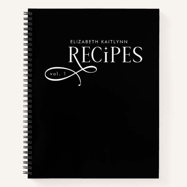 Carnet Modern Elegant Personalized Black White Recipes (Devant)