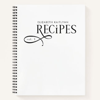 Carnet Modern Elegant Personalized Black White Recipes