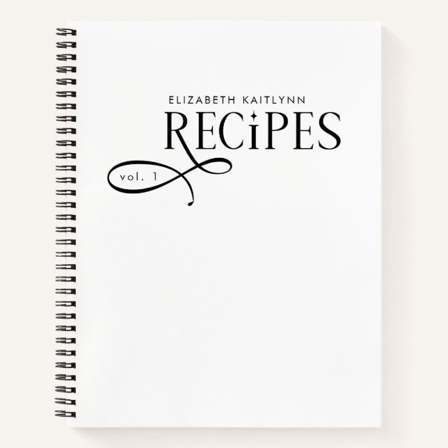 Carnet Modern Elegant Personalized Black White Recipes (Devant)