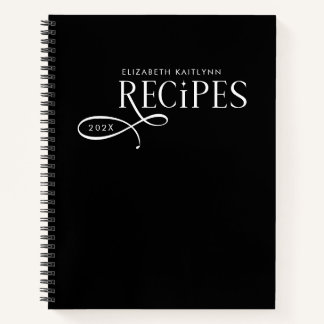 Carnet Modern Elegant Personalized Black White Recipes