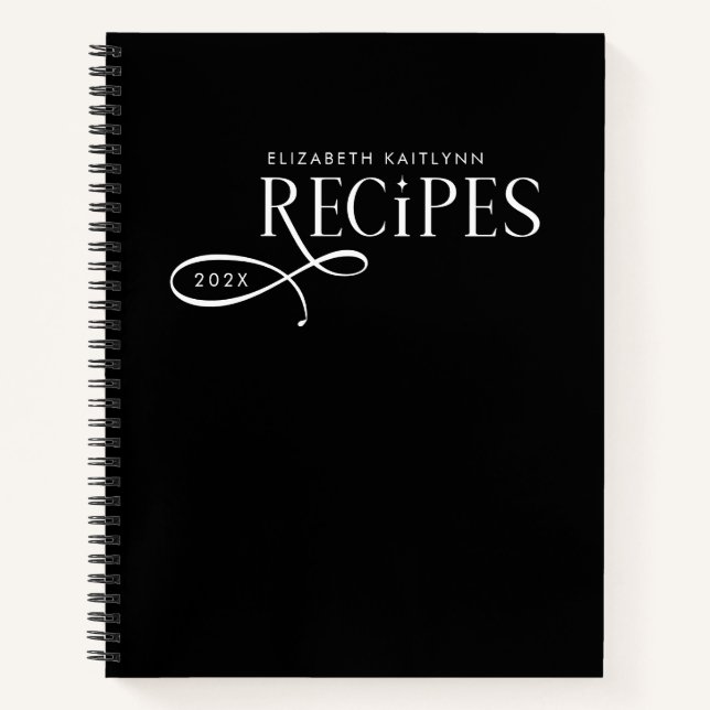 Carnet Modern Elegant Personalized Black White Recipes (Devant)