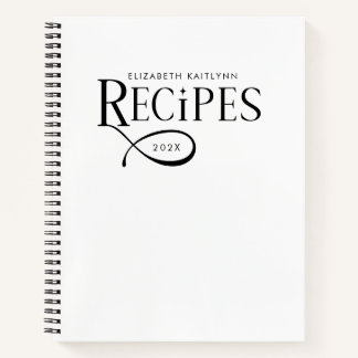 Carnet Modern Elegant Personalized Black White Recipes