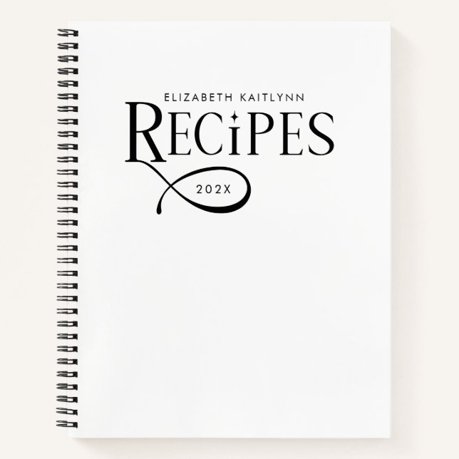 Carnet Modern Elegant Personalized Black White Recipes (Devant)