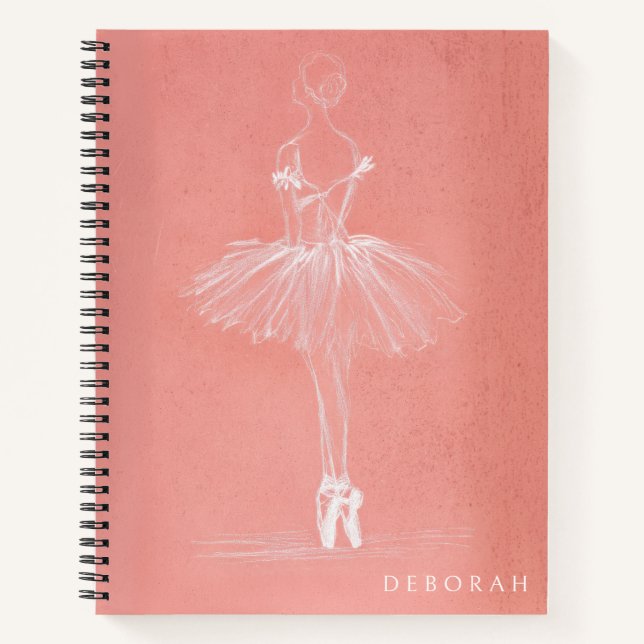 Carnet Modern Pink Ballerina Sketch Custom Name (Devant)