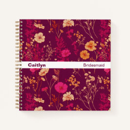 Carnet Modern Stripe Burgundy Floral Square Notebook