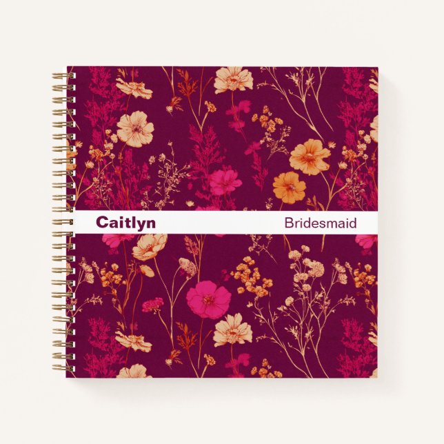 Carnet Modern Stripe Burgundy Floral Square Notebook (Devant)