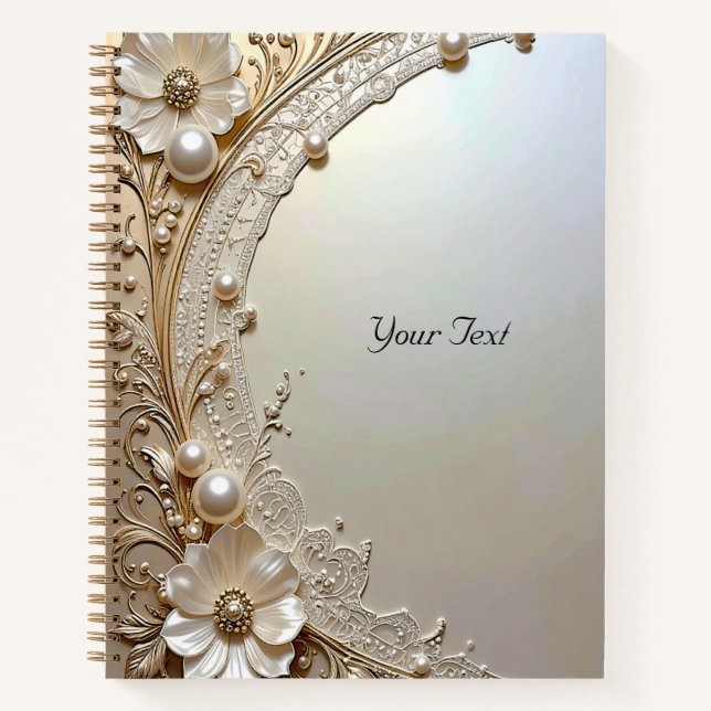 Carnet Modern White Flowers Pearls Notebook (Devant)