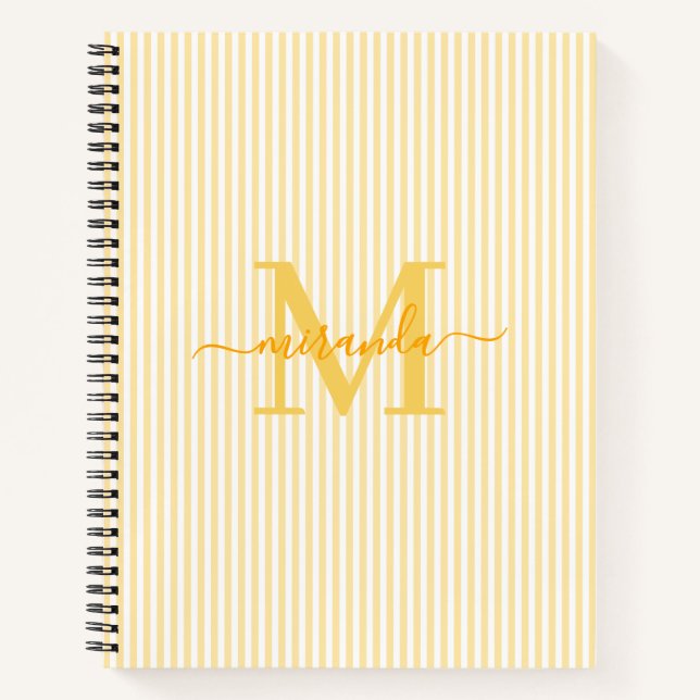 Carnet Modern Yellow & White Stripes Monogram Name (Devant)