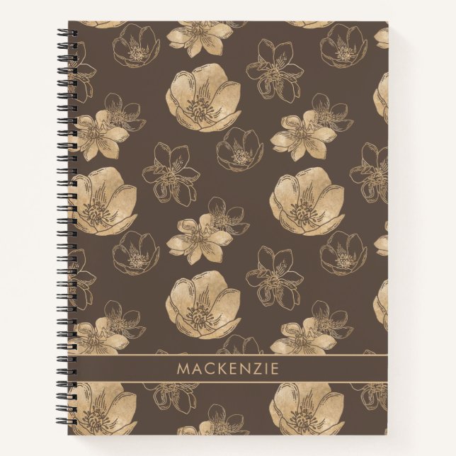 Carnet Moderne Chic Boho Gold Foil Motif Floral (Devant)