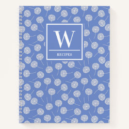 Carnet Moderne Corfleur Bleu Dandelion Monogramme Recette
