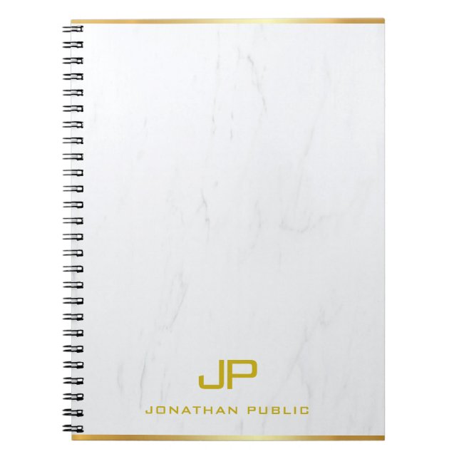 Carnet Moderne Élégant Modèle de Marbre à Monogramme Doré (Devant)