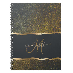 Carnet Moderne Élégant Monogramme au Touché d'Or
