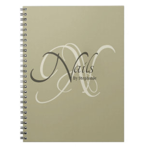 Carnet Moderne Elégant Sage Vert Monogramme Artiste ongle