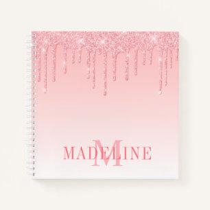 Carnet Moderne et élégant rose poudré pailleté monogramme