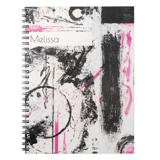 Carnet Moderne expressif rose et noir abstrait peint (Devant)
