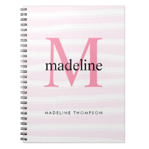 Carnet Moderne Girl rose rayures Monogramme Nom initial