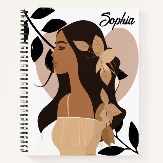 Carnet Moderne minimal Abstrait Boho Girl Nom personnalis (Devant)
