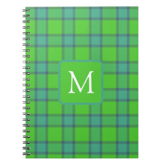 Carnet Moderne monogramme à carreaux écossais vert et ble