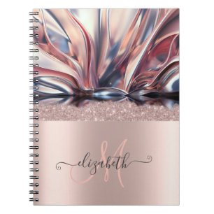 Carnet Moderne Monogramme Abstrait Rose Gold Pailleté