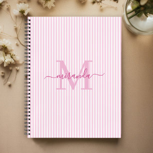 Carnet Moderne monogramme avec rayures roses et blanches