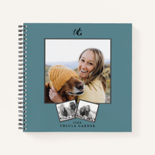 Carnet Moderne Monogrammé Bleu Turquoise 3-Photo