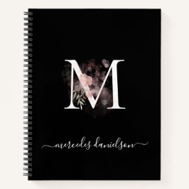 Carnet Moderne Monogramme Floral Blanc Noir Rose Pâle