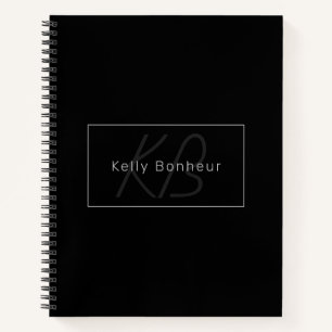 Carnet Moderne Noir & Gris   Nom et Monogramme Cool