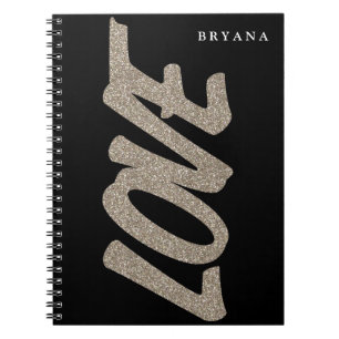 Carnet moderne pailleté de glitter doré LOVE