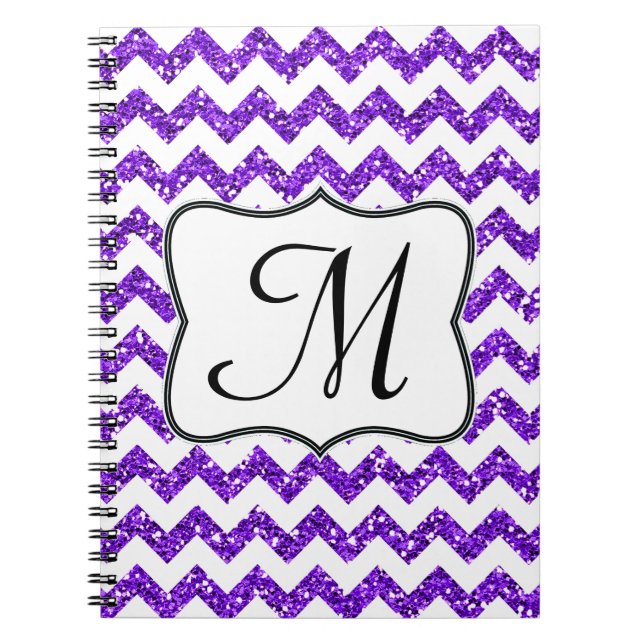 Carnet Moderne Purple Chevron Monogramme Note initiale (Devant)