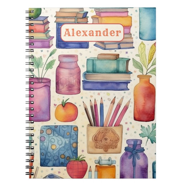 Carnet Moderne Retour à l'école Fournitures Nom du Motif (Devant)