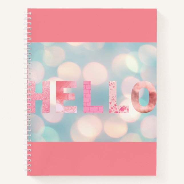 Carnet Moderne Rose rose Turquoise Hello (Devant)