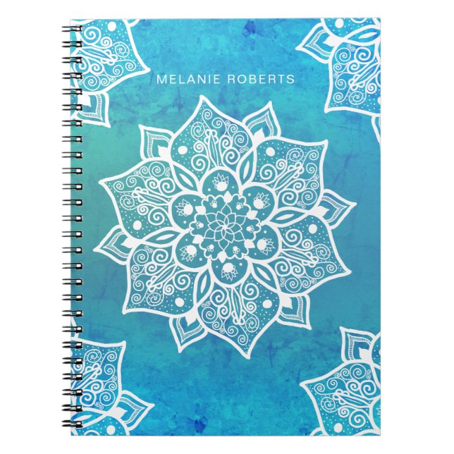 Carnet Moderne turquoise bleu ombre pascolor mandala (Devant)
