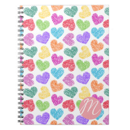 Carnet Moderne Vibrant Rainbow Doodle Hearts Monogramme
