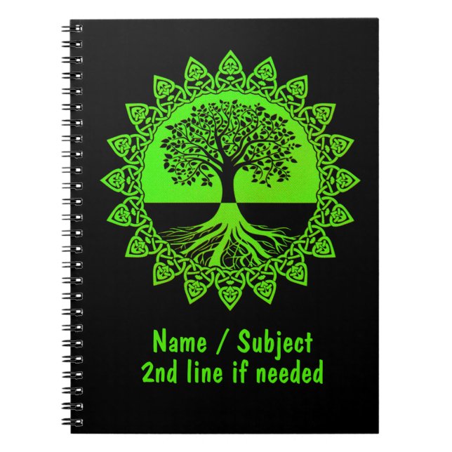 Carnet Modifier le nom Texte - Arbre Celtique Vert de la  (Devant)